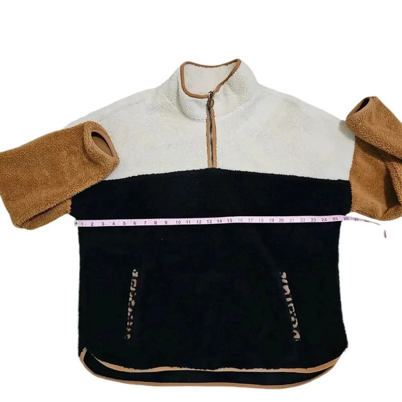 Time And Tru Colorblock Sherpa Fleece Pullover Quarter Zip Leopard Trim XL Cozy - Picture 6 of 7